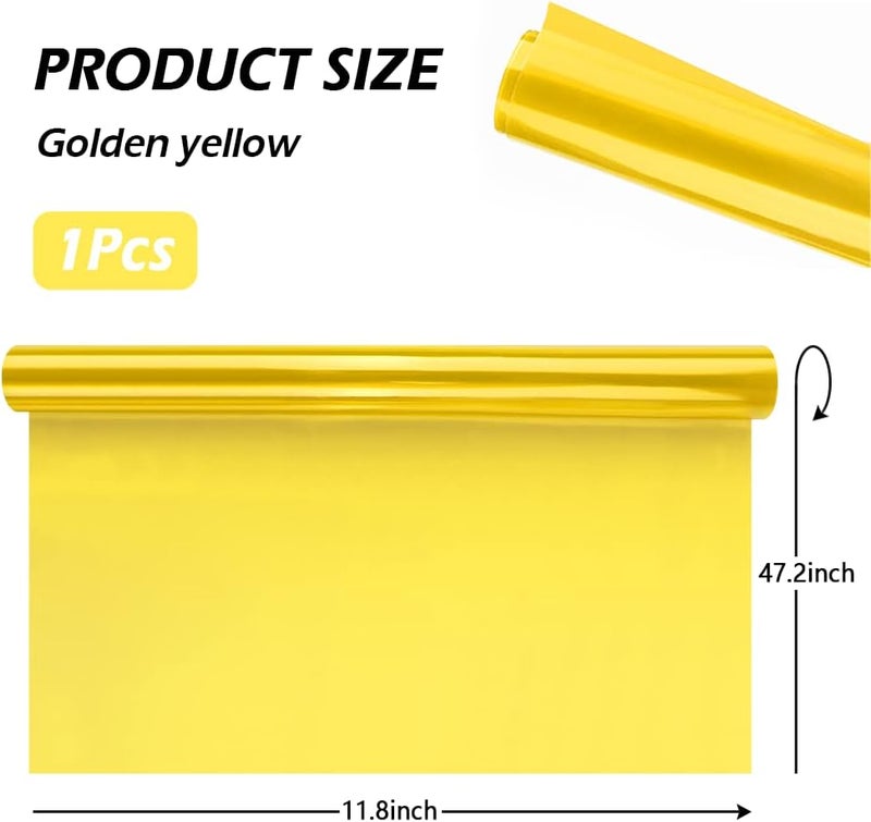 wedfish 12 X 48inch Car Light Tint Film, Cuttable&Stretchability Car Headlight Taillight Fog Light Vivid Vinyl Wrap Protector,Non-Marking Self-Adhesive Decals Car Decor (Yellow) - Image 2